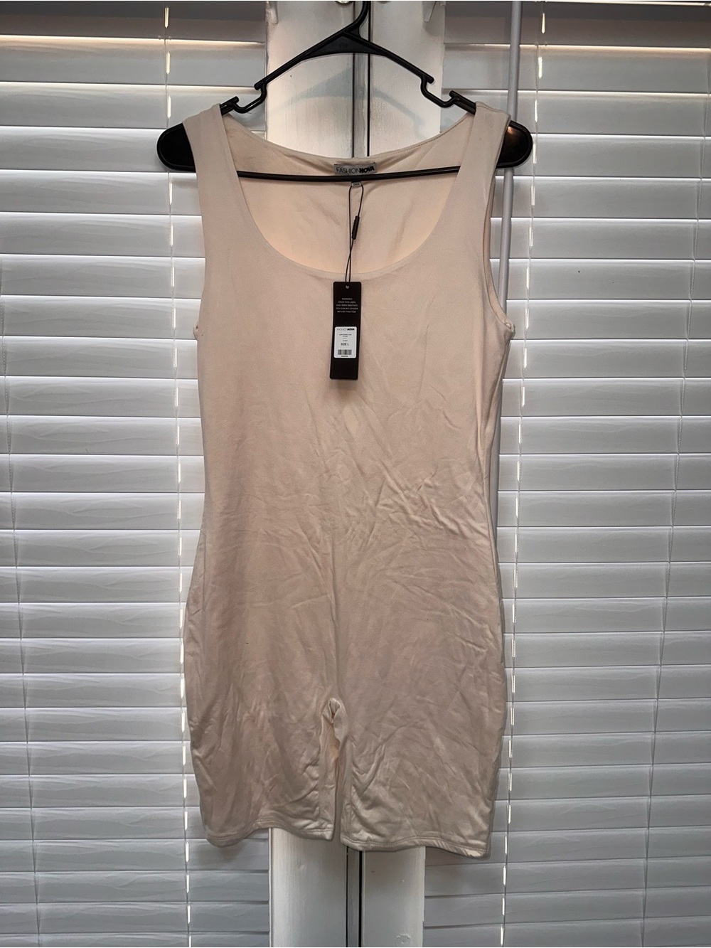 Fashion Nova Double Lined Sleeveless Scoop-Neck Romper in Light Beige